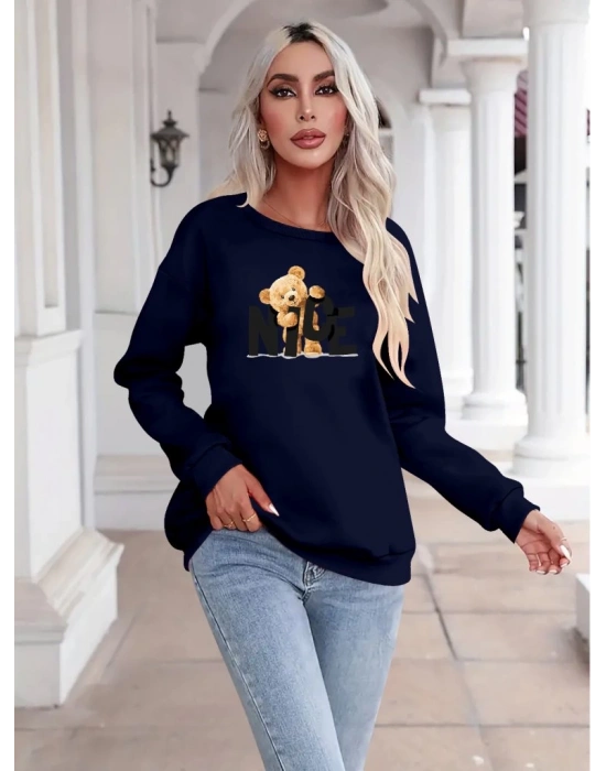 Kadın Uzun Kollu Bisiklet Yaka Viskon Iki Iplik Bluz