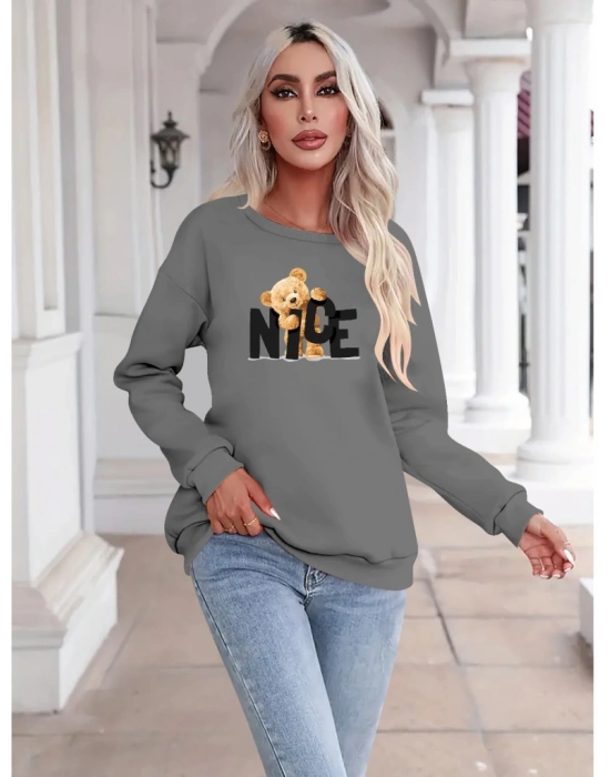 Kadın Uzun Kollu Bisiklet Yaka Viskon Iki Iplik Bluz