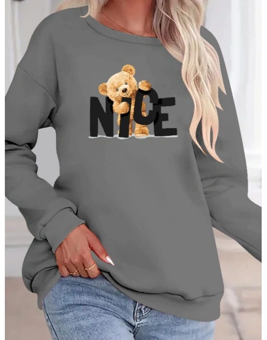 Kadın Uzun Kollu Bisiklet Yaka Viskon Iki Iplik Bluz