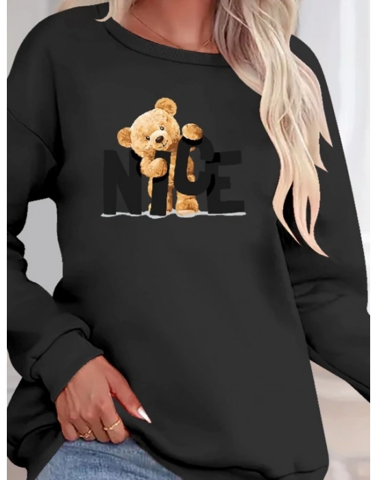 Kadın Uzun Kollu Bisiklet Yaka Viskon Iki Iplik Bluz