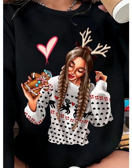 Kadın Uzun Kollu Bisiklet Yaka Viskon Iki Iplik Bluz