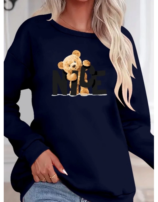 Kadın Uzun Kollu Bisiklet Yaka Viskon Iki Iplik Bluz