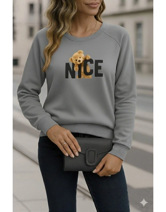 Kadın Uzun Kollu Bisiklet Yaka Viskon Iki Iplik Bluz