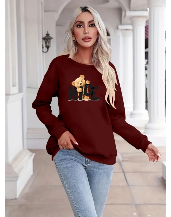 Kadın Uzun Kollu Bisiklet Yaka Viskon Iki Iplik Bluz