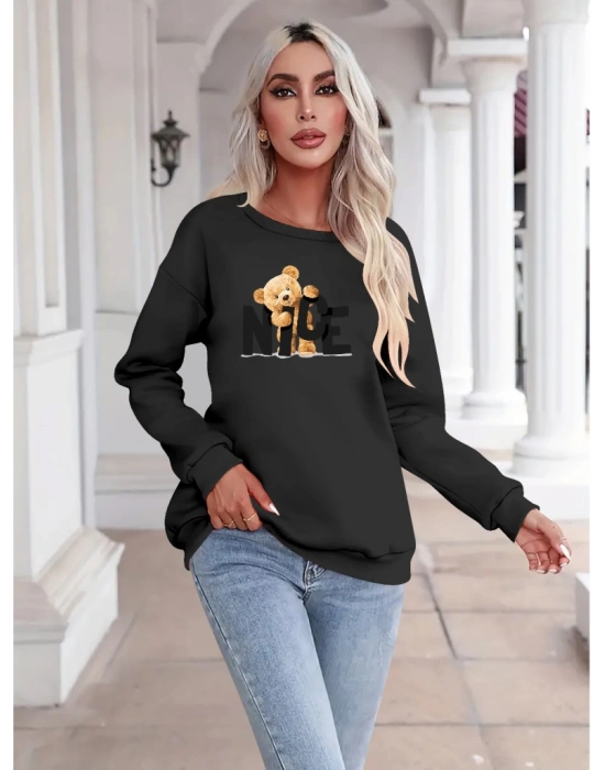 Kadın Uzun Kollu Bisiklet Yaka Viskon Iki Iplik Bluz