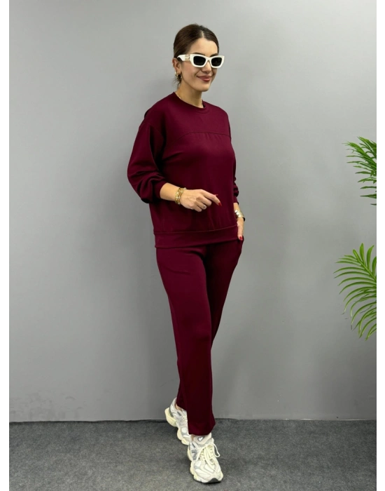 Kadın Uzun Kollu Bisiklet Yaka Viskon Iki Iplik Bluz Ve Pantolon Ikili Takım