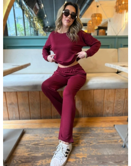 Kadın Uzun Kollu Bisiklet Yaka Viskon Iki Iplik Bluz Ve Pantolon Ikili Takım