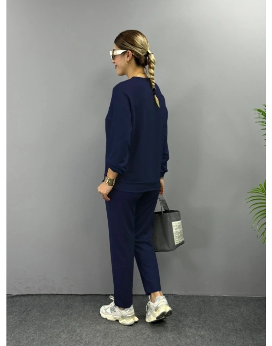 Kadın Uzun Kollu Bisiklet Yaka Viskon Iki Iplik Bluz Ve Pantolon Ikili Takım