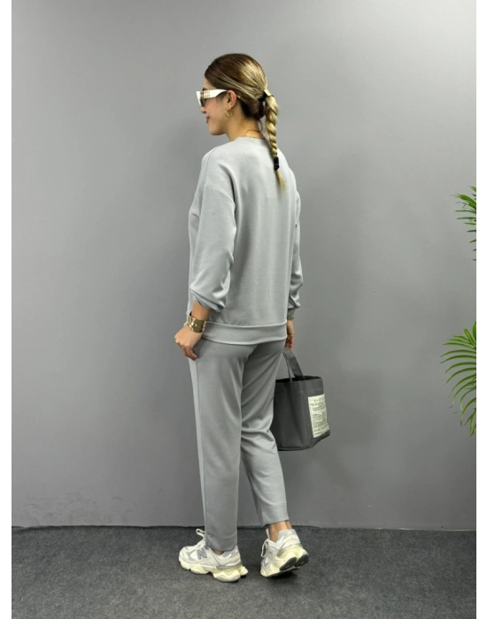 Kadın Uzun Kollu Bisiklet Yaka Viskon Iki Iplik Bluz Ve Pantolon Ikili Takım