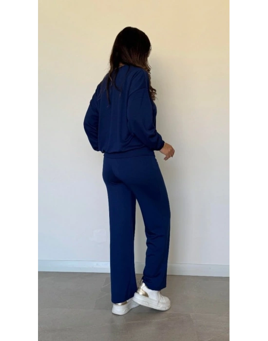 Kadın Uzun Kollu Bisiklet Yaka Viskon Iki Iplik Bluz Ve Pantolon Ikili Takım