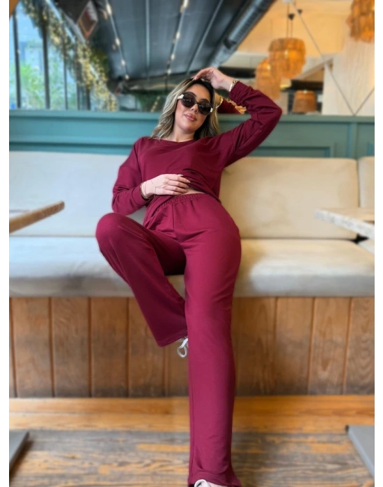 Kadın Uzun Kollu Bisiklet Yaka Viskon Iki Iplik Bluz Ve Pantolon Ikili Takım