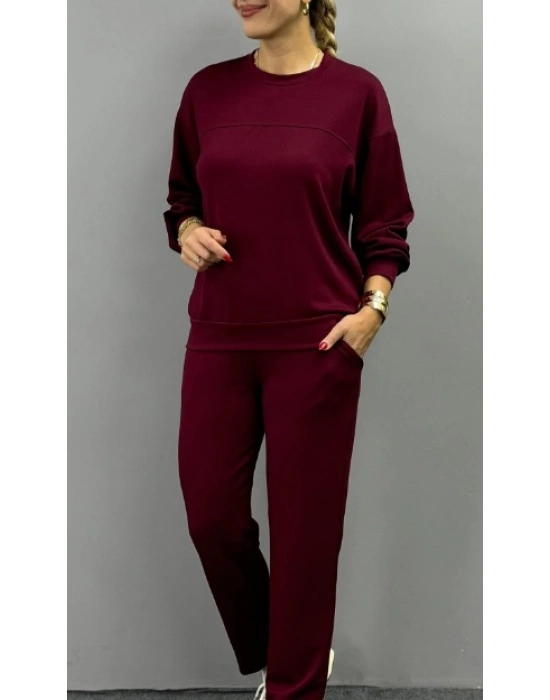 Kadın Uzun Kollu Bisiklet Yaka Viskon Iki Iplik Bluz Ve Pantolon Ikili Takım