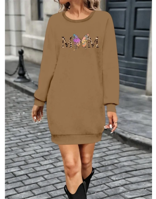 Kadın Uzun Kollu Bisiklet Yaka Viskon Iki Iplik Elbise