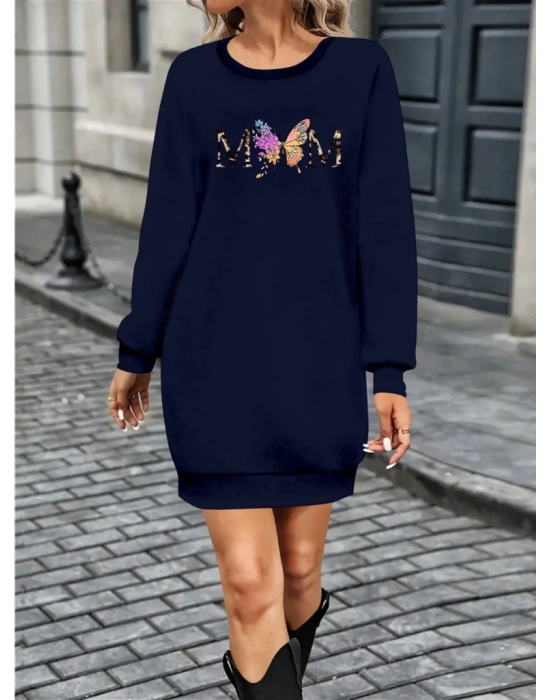 Kadın Uzun Kollu Bisiklet Yaka Viskon Iki Iplik Elbise