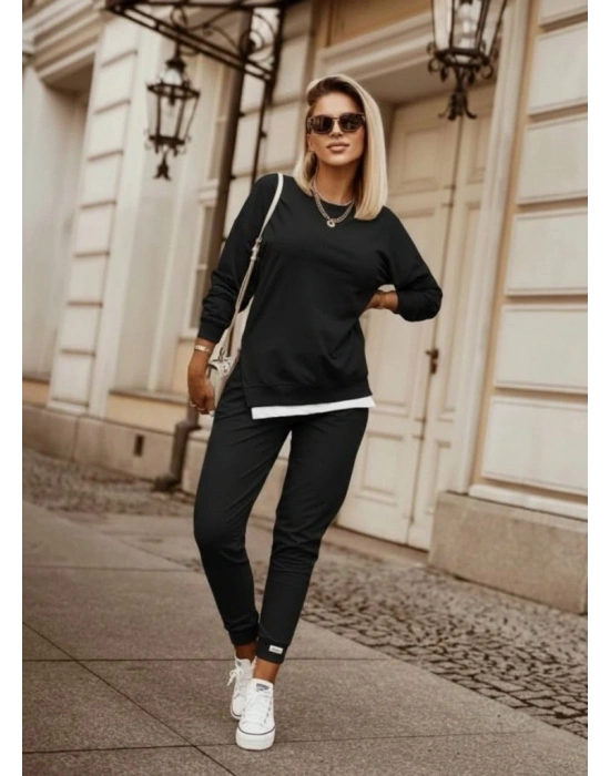 Kadın Uzun Kollu Bisiklet Yaka Yandan Fermuarlı Viskon Iki Iplik Bluz Ve Pantolon Ikili Takım