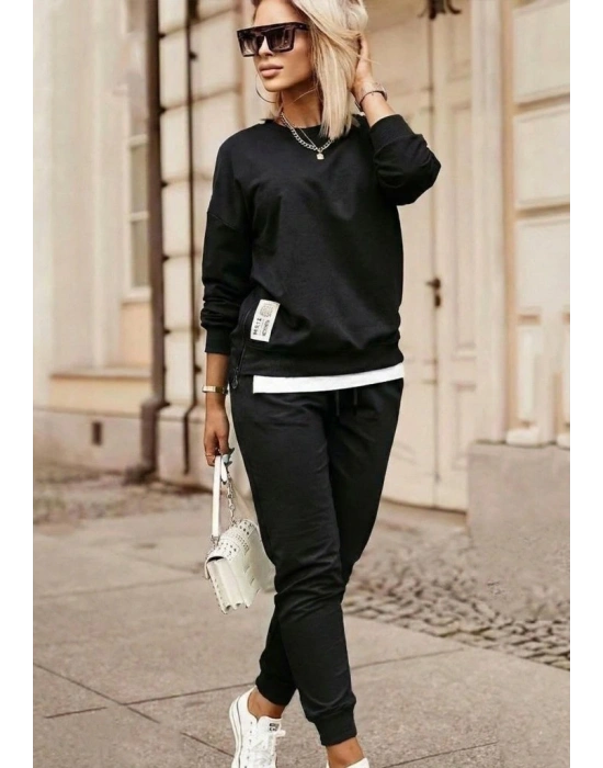 Kadın Uzun Kollu Bisiklet Yaka Yandan Fermuarlı Viskon Iki Iplik Bluz Ve Pantolon Ikili Takım