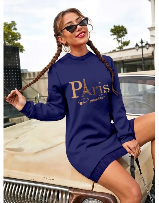 Kadın Uzun Kollu Bisiklet Yaka Yazılı Kısa Viskon Iki Iplik Elbise