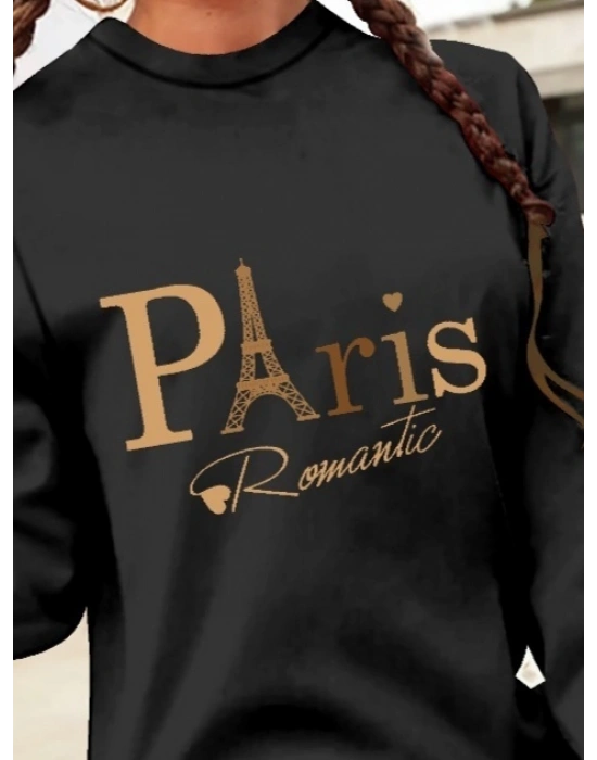 Kadın Uzun Kollu Bisiklet Yaka Yazılı Kısa Viskon Iki Iplik Elbise