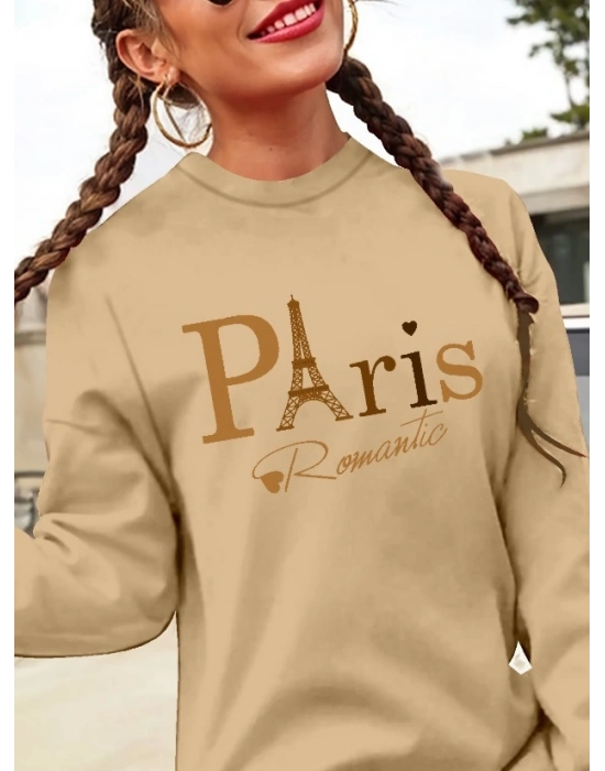 Kadın Uzun Kollu Bisiklet Yaka Yazılı Kısa Viskon Iki Iplik Elbise