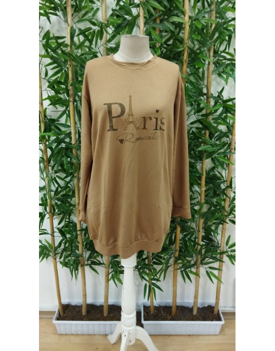 Kadın Uzun Kollu Bisiklet Yaka Yazılı Kısa Viskon Iki Iplik Elbise