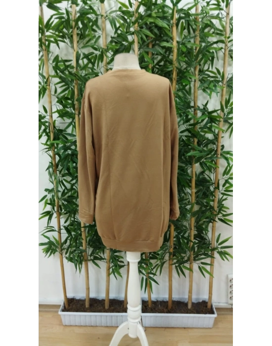 Kadın Uzun Kollu Bisiklet Yaka Yazılı Kısa Viskon Iki Iplik Elbise