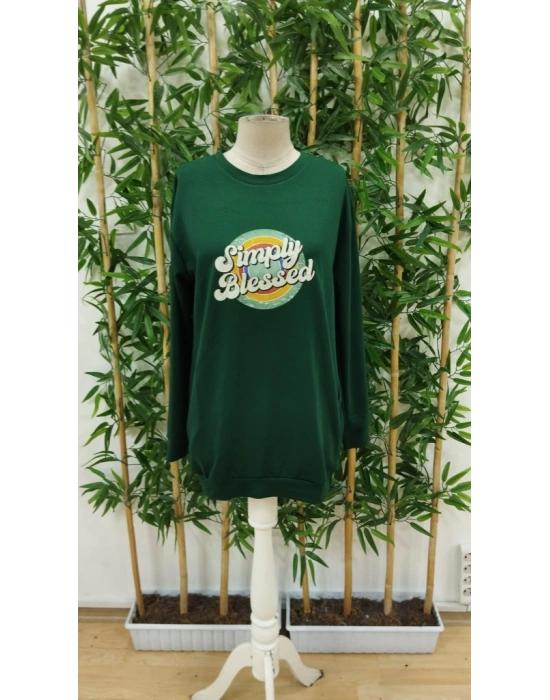 Kadın Uzun Kollu Bisiklet Yaka Yazılı Viskon Iki Iplik Elbise