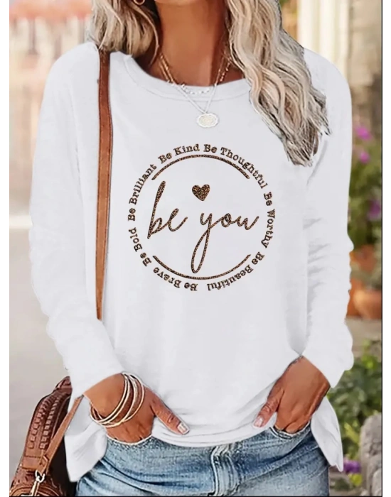 Kadın Uzun Kollu Bisiklet Yakabe Youdesenli Viskon Bluz