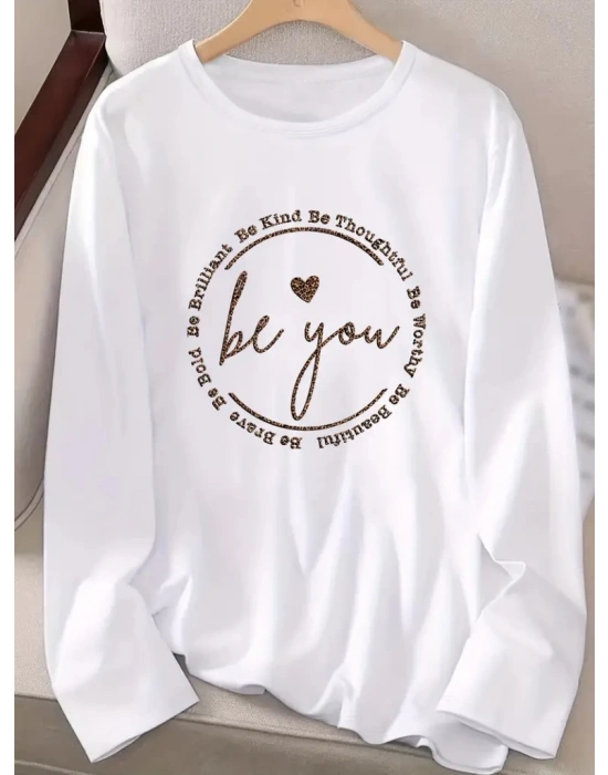 Kadın Uzun Kollu Bisiklet Yakabe Youdesenli Viskon Bluz