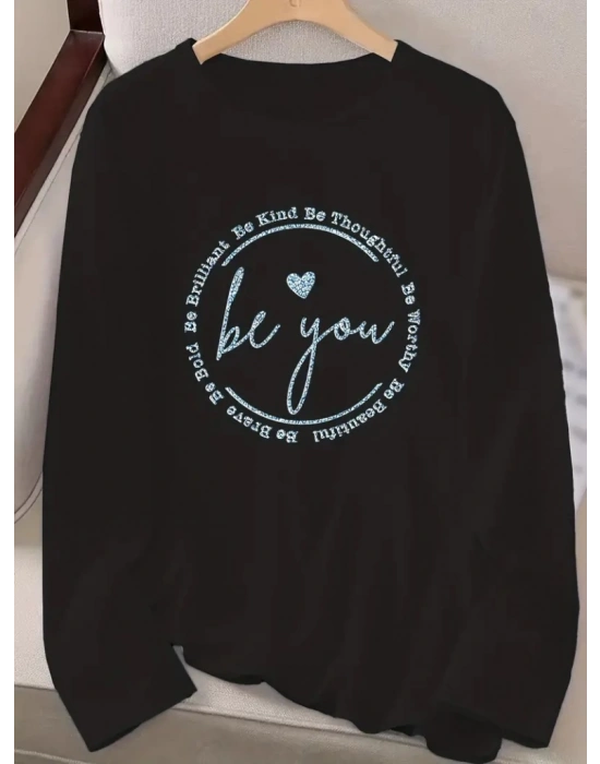 Kadın Uzun Kollu Bisiklet Yakabe Youdesenli Viskon Bluz