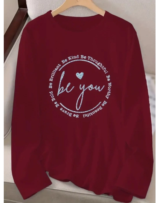 Kadın Uzun Kollu Bisiklet Yakabe Youdesenli Viskon Bluz