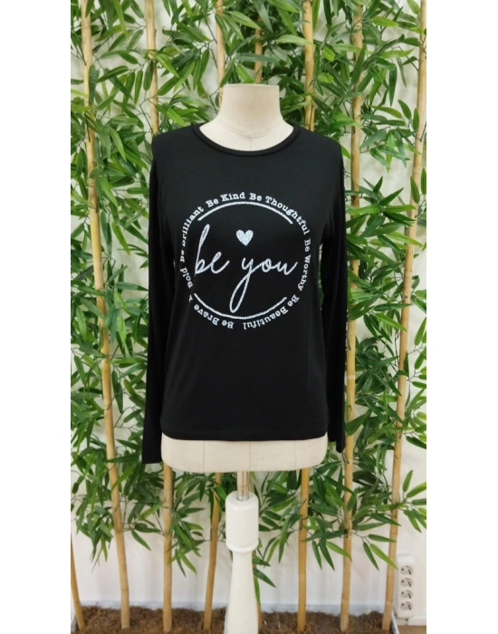 Kadın Uzun Kollu Bisiklet Yakabe Youdesenli Viskon Bluz