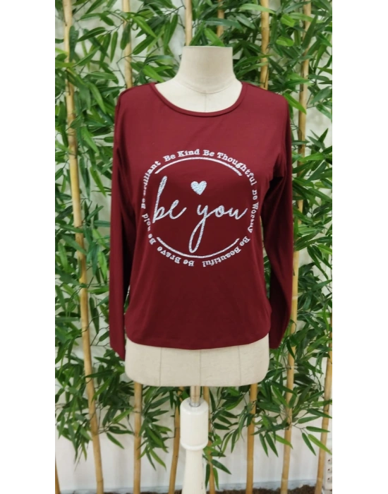 Kadın Uzun Kollu Bisiklet Yakabe Youdesenli Viskon Bluz