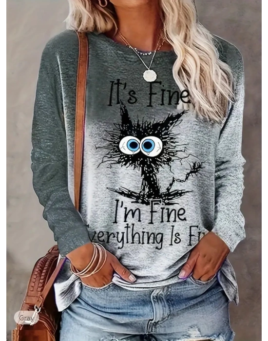 Kadın Uzun Kollu Bisiklet Yakalı Desenli Süprem Bluz