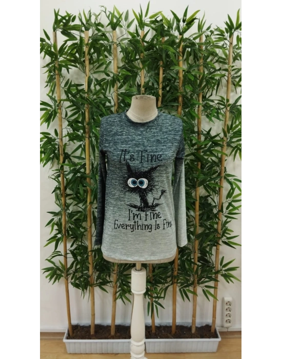 Kadın Uzun Kollu Bisiklet Yakalı Desenli Süprem Bluz