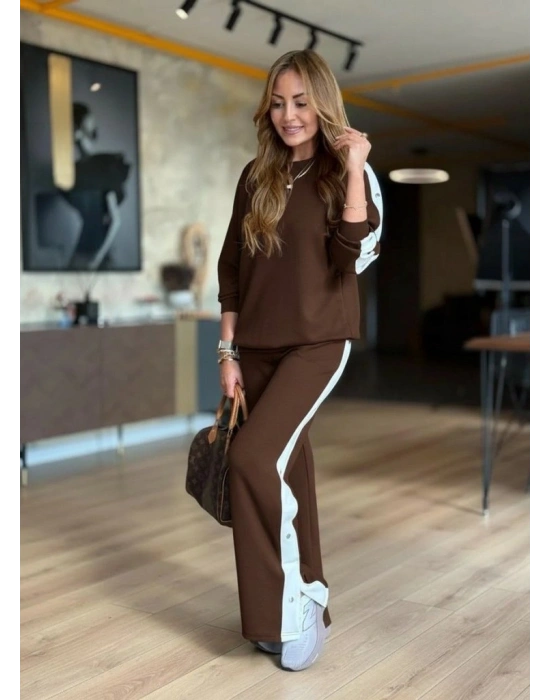 Kadın Uzun Kollu Bisiklet Yakalı Düğmeli Viskon Iki Iplik Bluz Ve Pantolon Ikili Takım