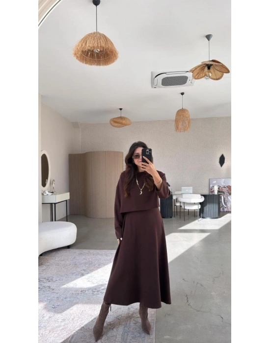 Kadın Uzun Kollu Bluz Ve Ve Askılı Elbise Ikili Takim