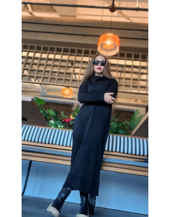 Kadın Uzun Kollu Boğazlı Midi Boy Triko Elbise (kemersiz)