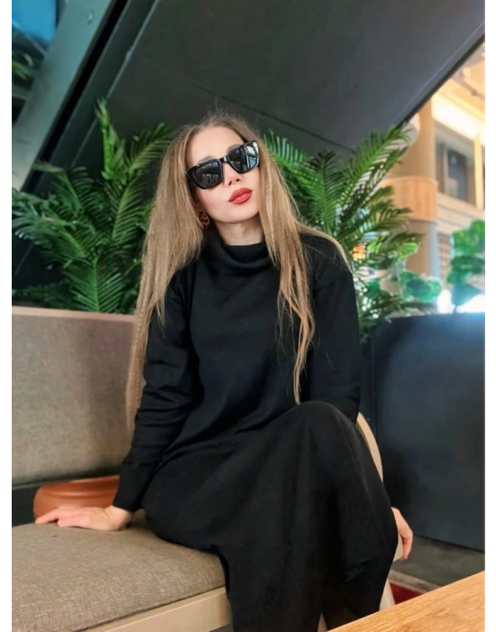 Kadın Uzun Kollu Boğazlı Midi Boy Triko Elbise (kemersiz)