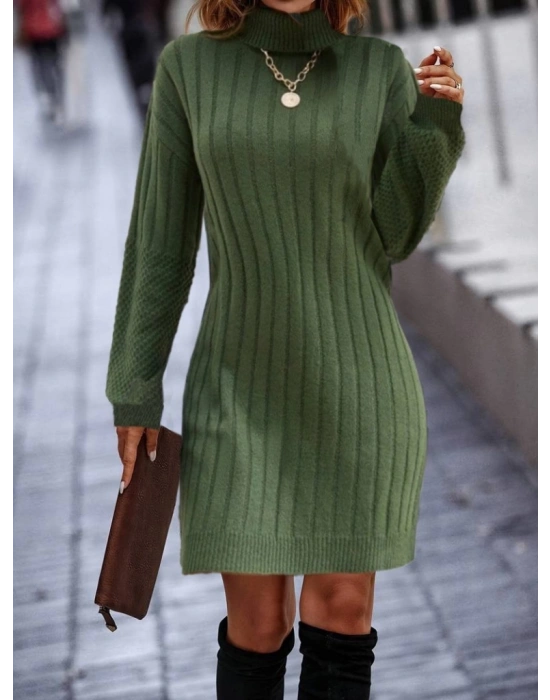 Kadın Uzun Kollu Boğazlı Uzun Balon Kol Triko Mini Elbise