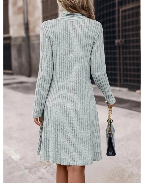 Kadın Uzun Kollu çapraz Geçmeli Kravat Yaka şardonlu Kaşkorse Kısa Elbise