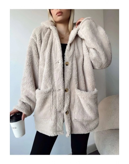 Kadın Uzun Kollu Cep Ve Düğme Detay Wellsof Kumaş Kaban