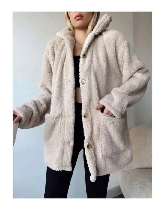 Kadın Uzun Kollu Cep Ve Düğme Detay Wellsof Kumaş Kaban