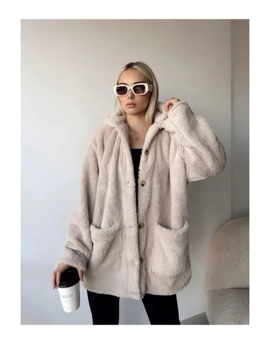 Kadın Uzun Kollu Cep Ve Düğme Detay Wellsof Kumaş Kaban