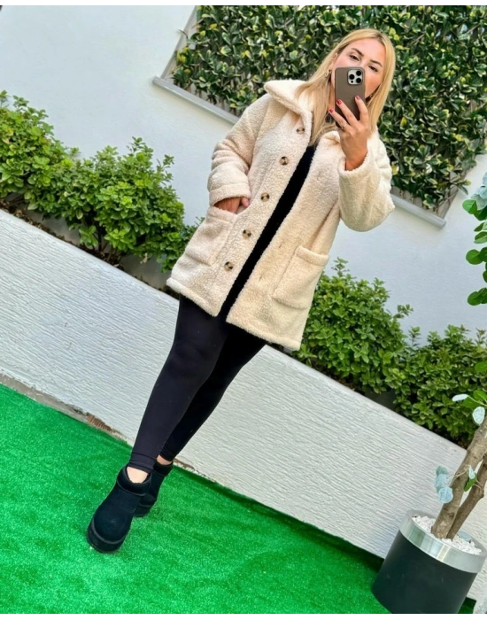 Kadın Uzun Kollu Cep Ve Düğme Detay Wellsof Kumaş Kaban