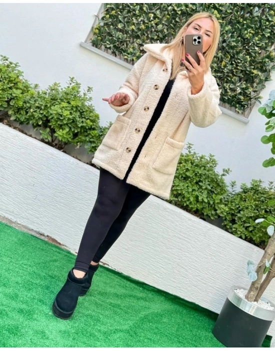 Kadın Uzun Kollu Cep Ve Düğme Detay Wellsof Kumaş Kaban