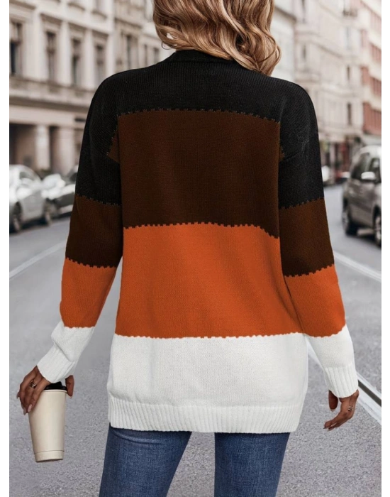 Kadın Uzun Kollu çift Renkli Uzun Triko Hırka