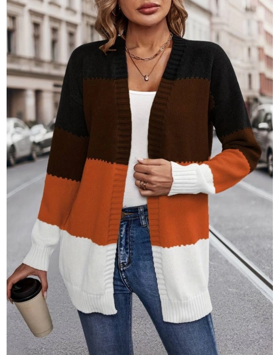 Kadın Uzun Kollu çift Renkli Uzun Triko Hırka