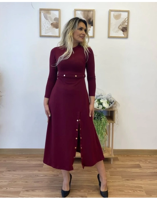 Kadın Uzun Kollu çıtçıtlı Viskon Krop Bluz Ve Yırtmaçlı Etek Istenildiğinde Elbise Olan Ikili Takım