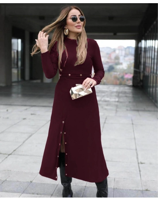 Kadın Uzun Kollu çıtçıtlı Viskon Krop Bluz Ve Yırtmaçlı Etek Istenildiğinde Elbise Olan Ikili Takım