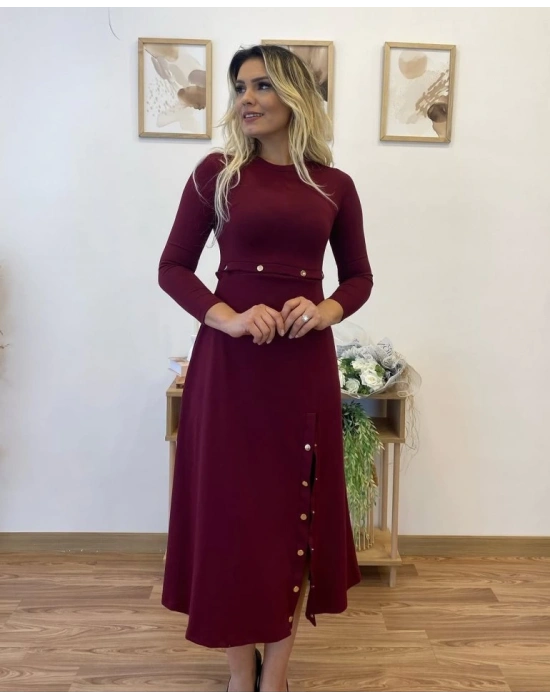 Kadın Uzun Kollu çıtçıtlı Viskon Krop Bluz Ve Yırtmaçlı Etek Istenildiğinde Elbise Olan Ikili Takım